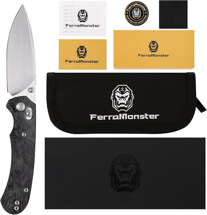 Folding Pocket Knife,3.31” M390 Blade,Erogonomic Titanium Handle,Hunting Survival Knife,EDC Knife for Hunting Camping Survival Outdoor Fishing Hiking（Black&Grey）