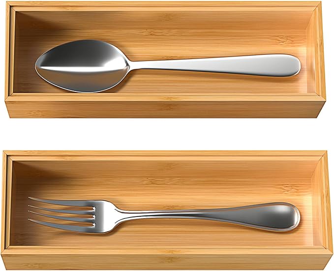 VeyFey Silverware Tray for Drawer, Stackable Kitchen Bamboo Drawer Organizer 9"