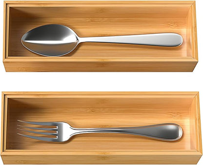 VeyFey Silverware Tray for Drawer, Stackable Kitchen Bamboo Drawer Organizer 9"