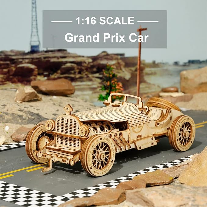 ROKR 3D Wooden Puzzle for Adults Mechanical Car Model-DIY Building Vehicle Kits-Brain Teaser Toys-Gift for Men Women on Birthday/Christmas Day(Grand Prix Car)