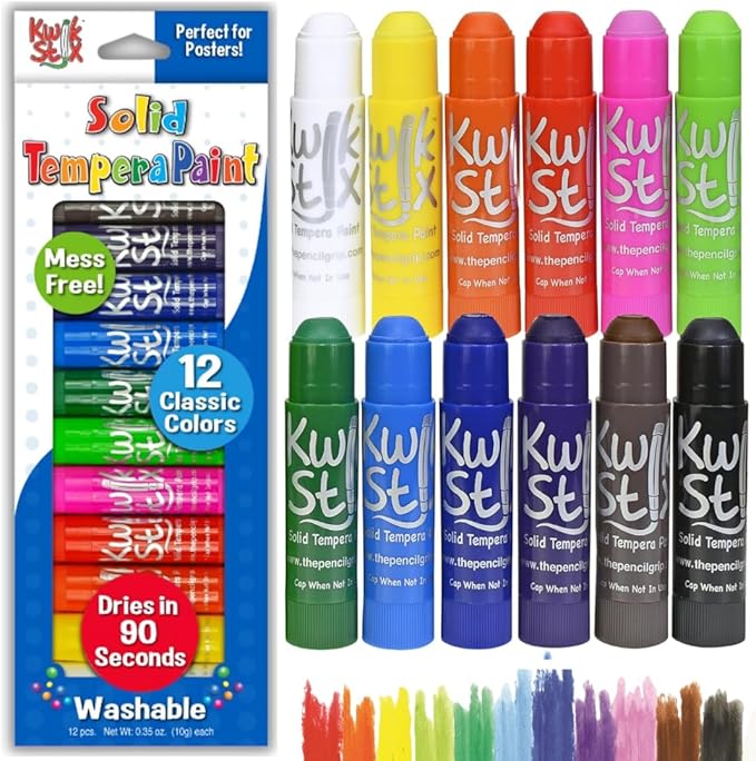 Kwik Stix Solid Tempera Paint Sticks, 12 Colors, Washable Paint Sticks for Kids, Super Quick Drying, Non-Toxic, Allergen Free, Comes in Classic Rainbow Colors, Ideal for Kids and Toddlers