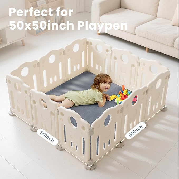 ACOMOPACK 1.3" Thick Baby Play Mat for Floor 50x50"-Memory Foam Water-Repellent Playpen Mat for Tummy Time,Non-Slip Soft Velvet Nursery Rug for Kids,Toddlers,Infants Crawling（Grey）