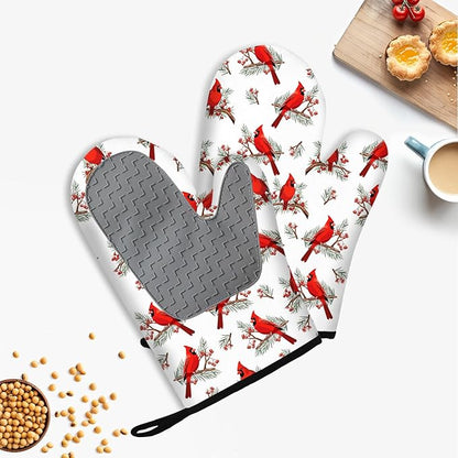 Christmas Cardinal Birds Oven Mitts and Pot Holders Sets of 3, Cardinal Birds