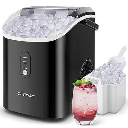 COSTWAY Nugget Countertop Ice Maker, Ready in 6 Mins, 34 lbs/24H, Ice Machine