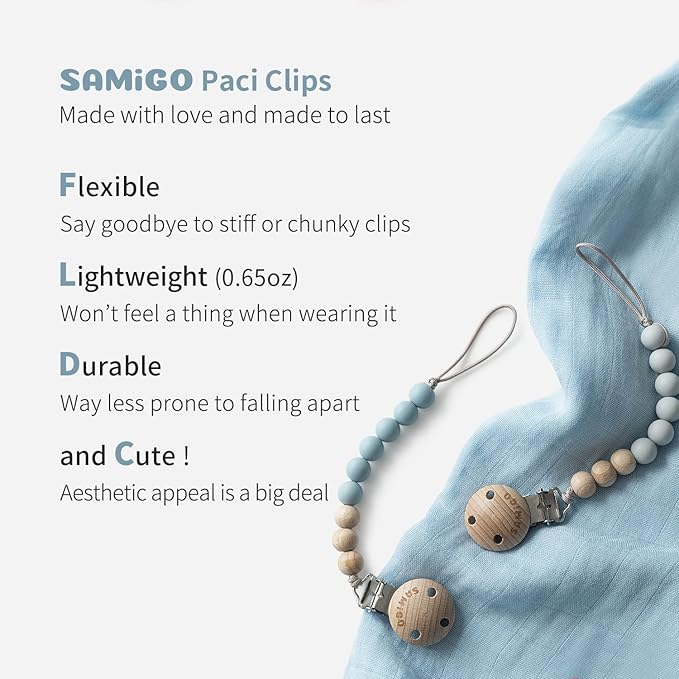 SAMiGO Pacifier Clips for Baby Boys Pacifier Holders Silicone Paci Binky Clips - 2 Pack