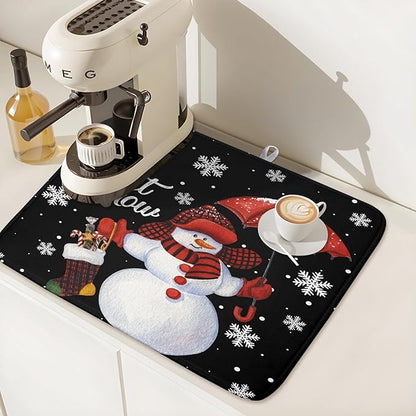 Winter Snowman Dish Drying Mat, Christmas Snow Dish Drying Mat