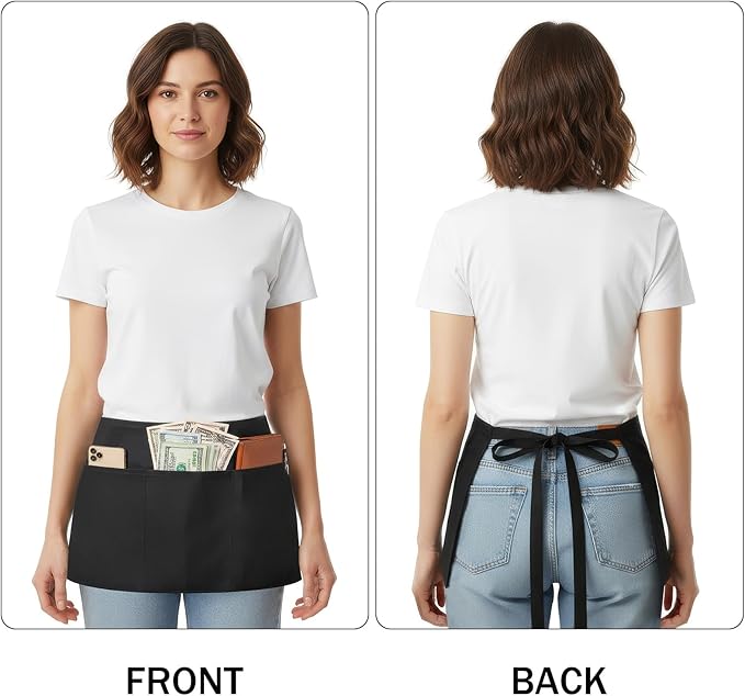 BOHARERS Cotton Server Aprons 3 Pack Waiter Waitress Apron Short Apron