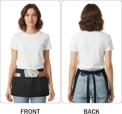BOHARERS Cotton Server Aprons 3 Pack Waiter Waitress Apron Short Apron