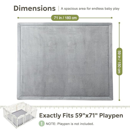Ultra Soft 1.3" Thick Baby Play Mat for Floor, Large Velvet 71x59 Playpen Mat, Baby-Safe & Non-Slip Tummy Time Mat, Crawling Mat for Babies, Toddlers, Infants, Kids, Easy Care, Gray