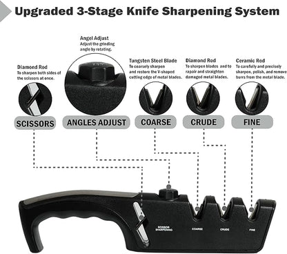 5-Angle Adjustable 10-35 Degree Professional 4-Stage Knife Sharpener,