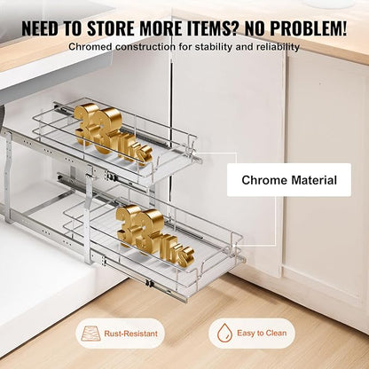 VEVOR Pull Out Cabinet Organizer, Chrome-Plated Steel Roll Out Drawers