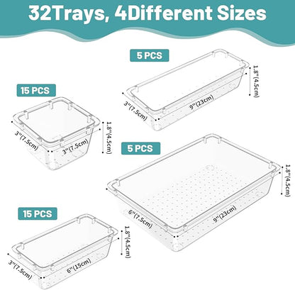 WOWBOX 40 PCS Clear Plastic Drawer Organizer Set, 4 Sizes Desk Drawer