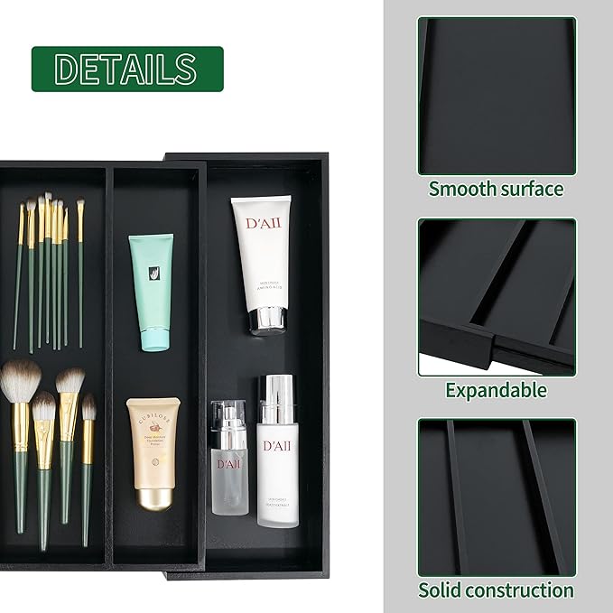 Utoplike Bamboo Drawer Organizer Kitchen Utensils, Adjustable Black Silverware