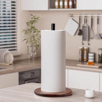 Paper Towel Holder with Wooden Base, Kitchen Countertop Paper Towel Stand