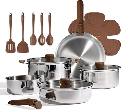 CAROTE 19pcs Stainless Steel Cookware Set