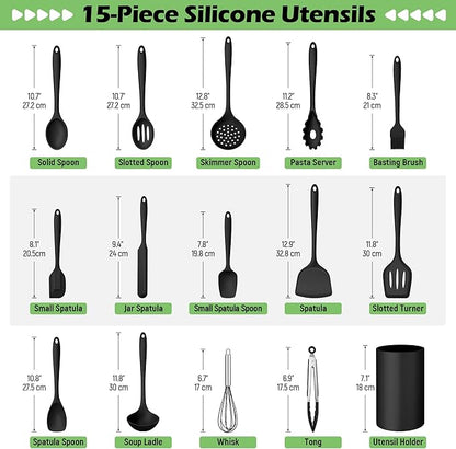 Silicone Cooking Utensil Set, Homikit 15pcs Kitchen Utensils