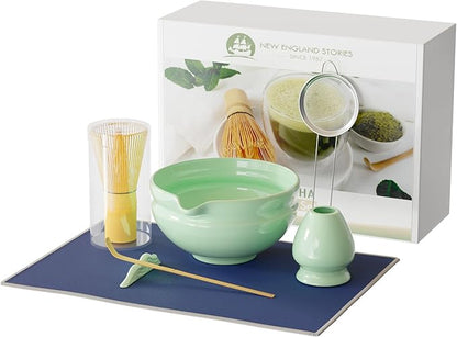 7 Pcs Matcha Whisk Set, Perfect Matcha Kit for Matcha Lovers Includes Ceramic Bowl, Bamboo Whisk, Holder, Scoop, Sifter & Cloth