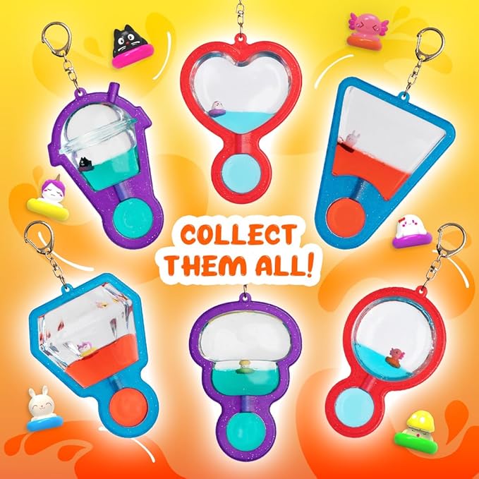 Goonameez, Hand-Held Sensory Toy with Floating Characters, Mesmerizing Water Mix Fidget Toy – Collect All 6 Unique Shapes for Squishy Fun, Perfect Travel Toy! (Funguy)