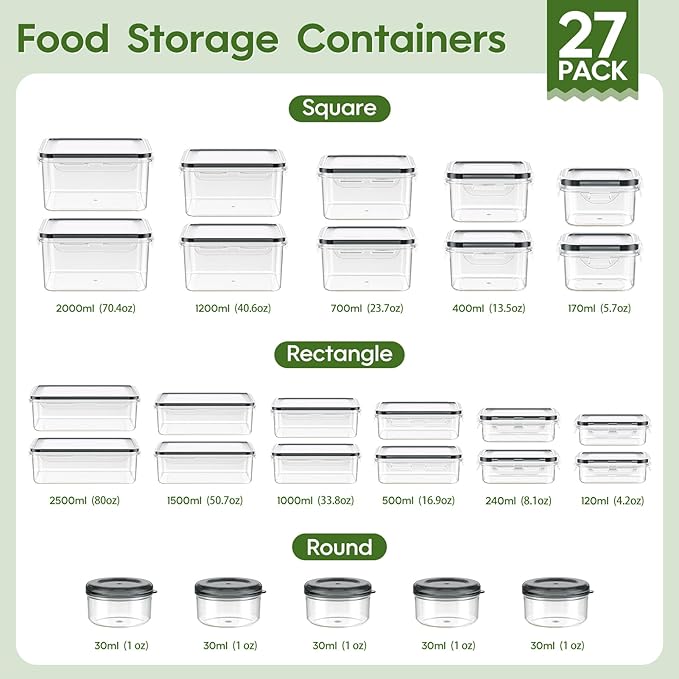 KEMETHY 54-Piece Food Storage Containers