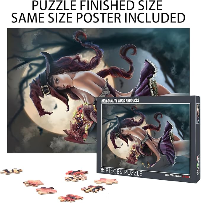 Challenge 1000 Pieces, Red Dragon, Witch.Premium Quality Wooden Puzzles,Brain Challenge Puzzle Game, Relaxation and Entertainment Activity Size: 29.5X19.7 in and 1:1 Original Picture Poster