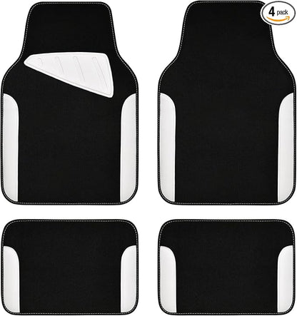 CAR PASS Waterproof Universal Fit Car Floor Mats, Car Mats Fit for SUV,Vans,sedans, Trucks,Set of 4pcs Car Carpet with Driver Heel Pad (White)