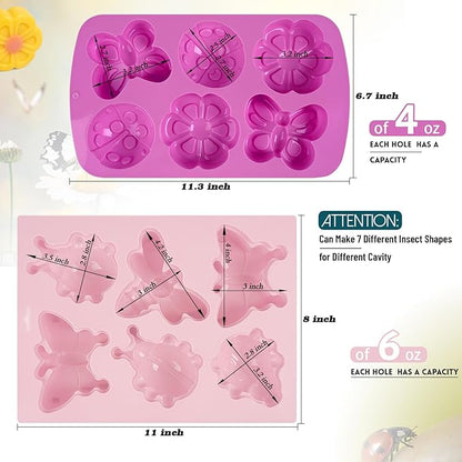 Sakolla Insect Silicone Molds Soap 2pcs 6-Cavity Dragonfly Butterfly Ladybug Shape Silicone Molds for Soap Making DIY Baking Mold for Lotion Bars, Chocolate, Candy, Muffin, Biscuit, Cookie Pans