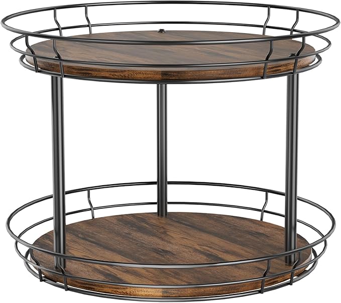 LAMU 12'' Lazy Susan Turntable Organizer, 2 Tier Round Rotating Spice Rack