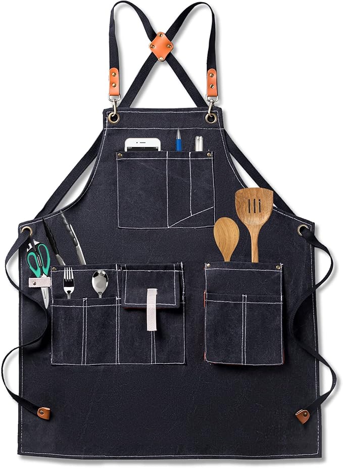 Aoomzoon Canvas Aprons for Men Chef Apron, Work Apron - 16oz Heavy Duty Cross