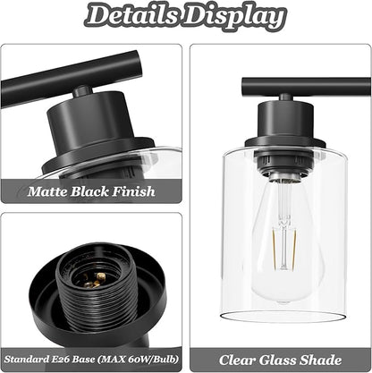 Guliaofo 3-Light Black Vanity Lights, E26 Modern Bathroom Light Fixtures