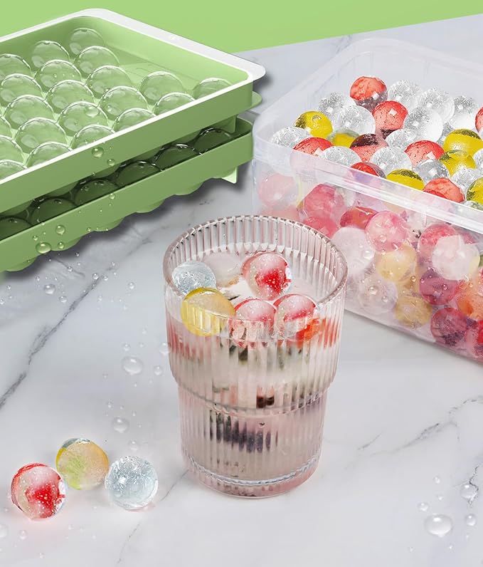 Ice Cube Tray with Lid and Bin, Ice Tray, 62 Round Ice Trays