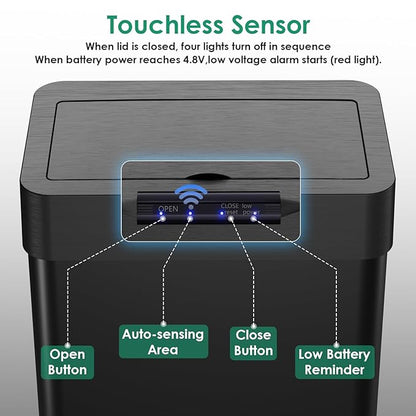 Arlopu Automatic Trash Can, Sensor Motion Stainless Steel Garbage Bin,