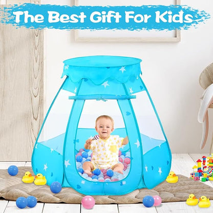Baby Ball Pit for Toddler with 50 Balls, Kids Pop Up Play Tent for Girls, Princess Toys for Children Indoor & Outdoor Playhouse with Carry Bag (Bule: Pink/White/Babyblue, 109x90cm/50 Balls)