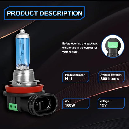 Fit for Elantra 2011-2013 High Performance Halogen Headlight Bulbs,H1 High Beam + H11 Low Beam Headlamp Replacement Bulbs Kit, Plug and Play,Pack of 4
