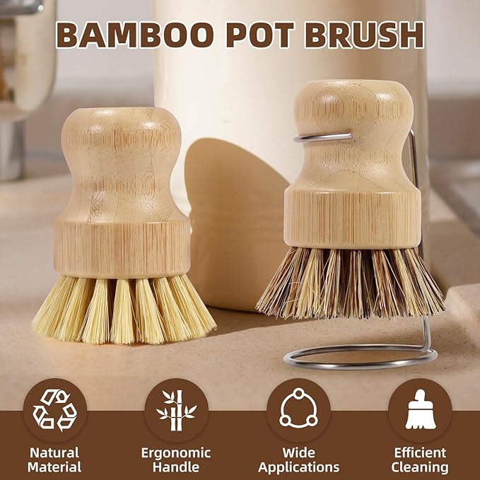 SAMEBUTECO 6-Piece Bamboo Dish Brush Set