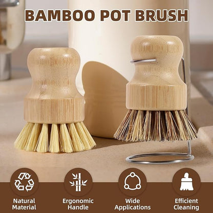 SAMEBUTECO 6-Piece Bamboo Dish Brush Set