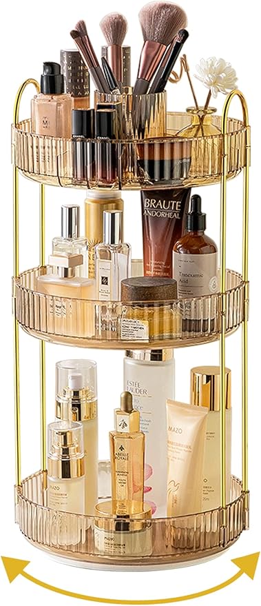 Asayuee 360 Rotating Makeup Organizer, 3 Tier Large Capacity Make Up Organizers