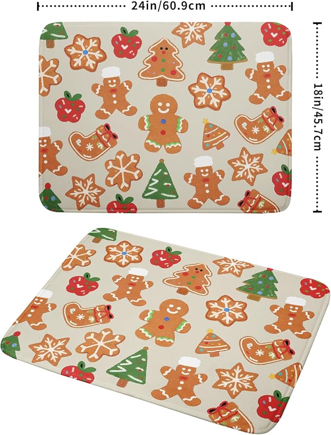 Christmas Dish Drying Mat for Kitchen Counter 18x24 Cute Gingerbread Themed