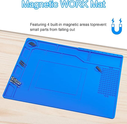 Kaisi Soldering Mat,15.35" x 10.6" Inch Heat Resistant Silicone Work Mat,Solder Pad for Soldering,Screws,Tools Repair Pad,Soldering Gun Iron Workbench Protection