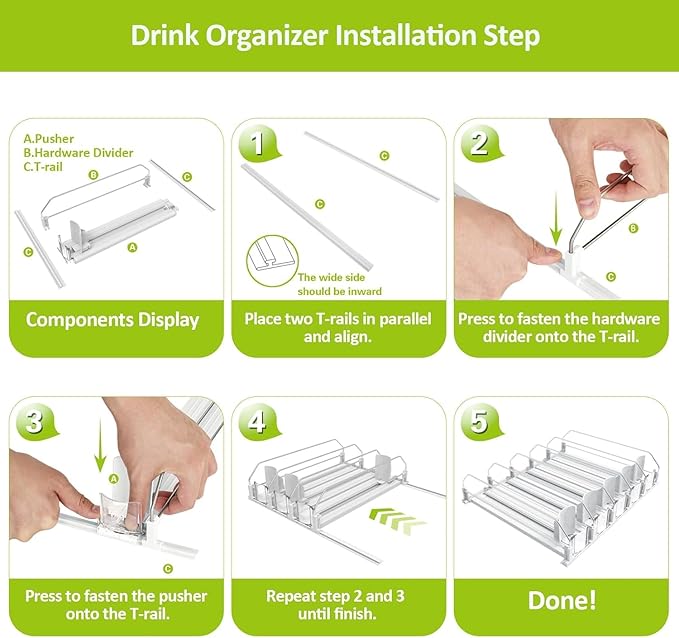 IBORING Drink Organizer for Fridge, Self Pushing Fridge Drink Organizer