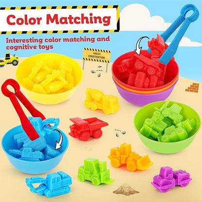 Counting Construction Vehicles Color Sorting Matching Games for Toddlers 3-5, Preschool Educational Learning Fine Motor Counting Transportation Matching Classroom Sensory Table Toys for Boys Girls
