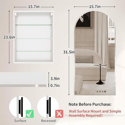 Silver Medicine Cabinet with Arched Mirror, Left or Right Opening, Mirrored