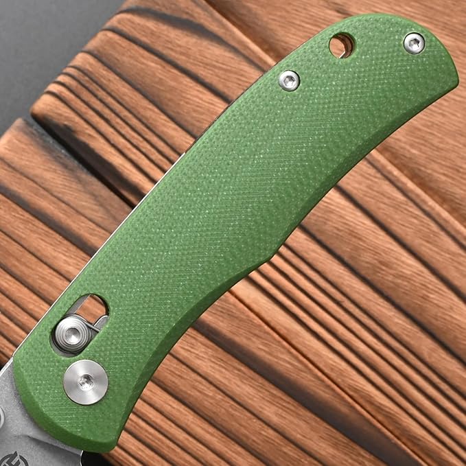 FF22 Folding Pocket Knife,VG10 Steel Blade Micarita Handle Full Tang Knife for Outdoor Activities Camping Hunting Fishing(Green)