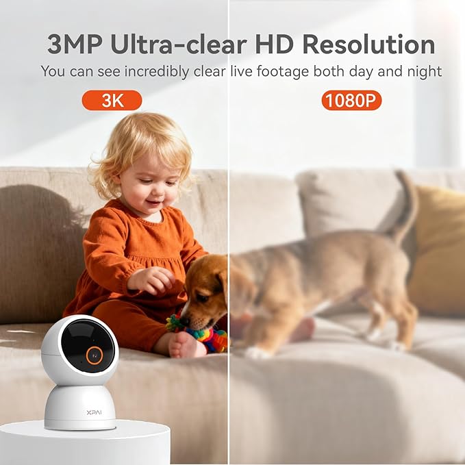 Indoor Camera Wireless, 3K Indoor Camera No Subscription, 360° Motion Detection