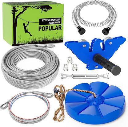 X XBEN Zip line Kits for Backyard 98FT, Zip Lines for Kid and Adult, Included Swing Seat, Ziplines Brake, and Steel Trolley, Outdoor Playground Equipment