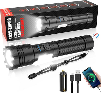LED Magnetic Flashlight High Lumens Rechargeable, Super Bright Small Tactical Flashlights with COB Work Light, Type C, Zoomable, 7 Modes, IPX7 Waterproof Handheld Flash Light for Camping