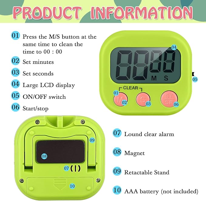 Xuhal 50 Pieces Digital Kitchen Timer Bulk, Small Magnetic Timers