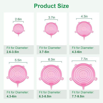 Silicone Stretch Lids – 6 Pack Reusable Food Covers, Flexible Silicone