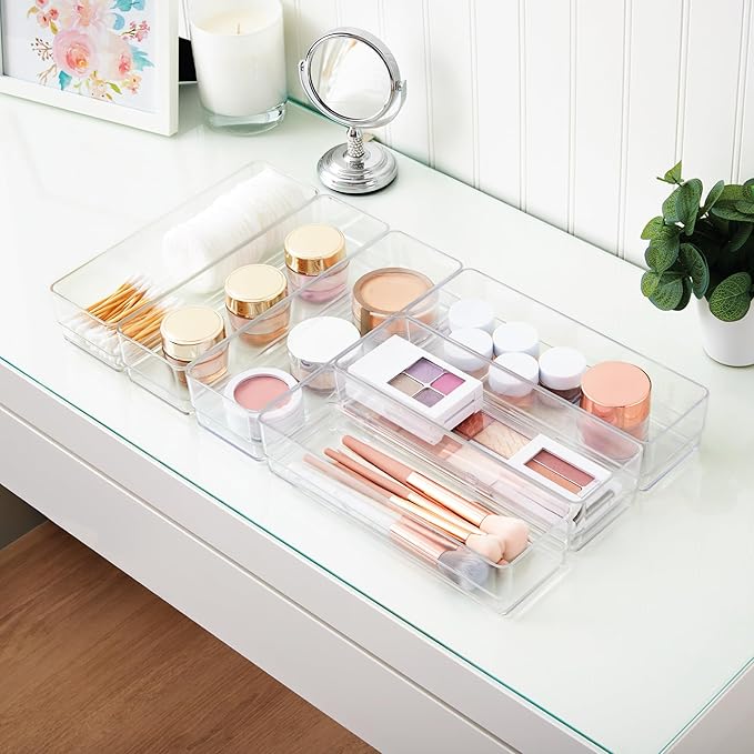 STORi SimpleSort 6-Piece Stackable Clear Drawer Organizer Set | 9" x 3" x 2"