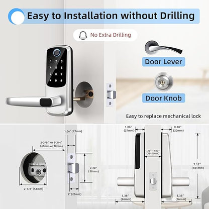 Smart Door Lock with Handle, Keyless Entry Door Locks, 8-in-1 Fingerprint