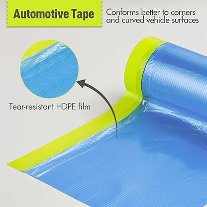 Tangibay Pre-Taped Masking Film for Painting - 22" x 66' Painters Plastic Sheeting with Automotive Paint Tape and Drape for Covering Cars, Walls, Windows and Furniture Protection (3 Rolls)